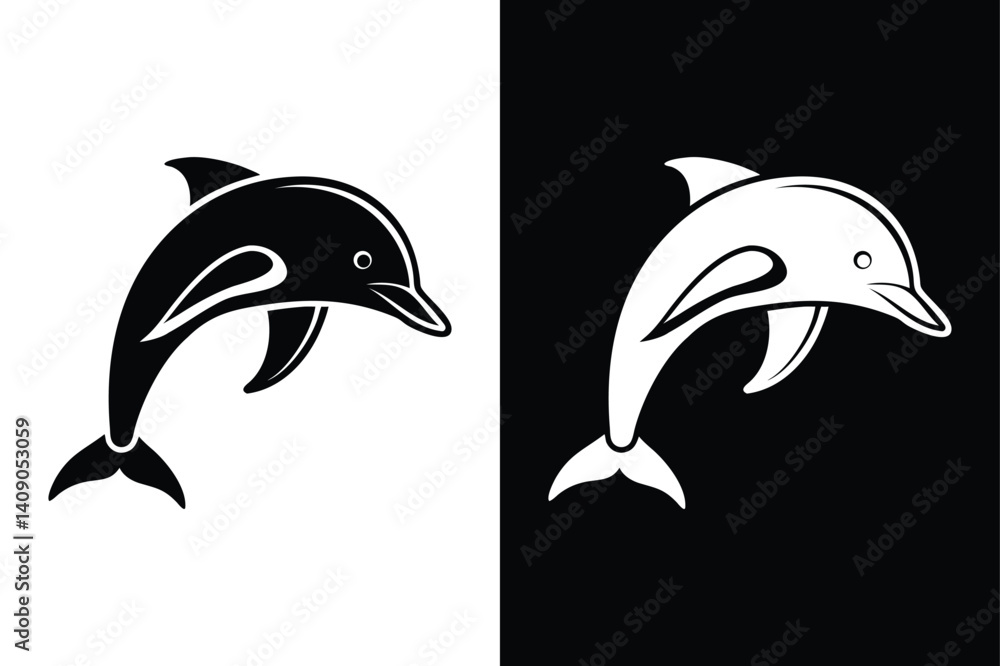 Naklejka premium Dolphin Logo Vector. Simple Black and White Silhouette Illustration