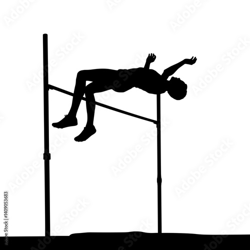 High jumper leaping in silhouette against a white background  