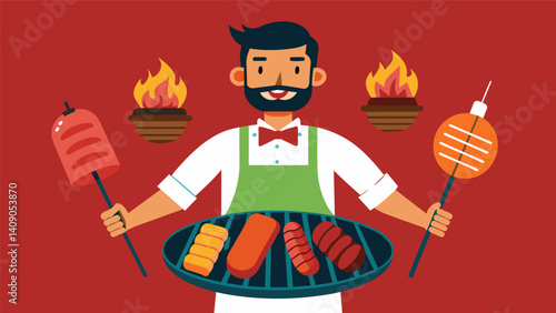 Grilled to perfection each meat offering its own unique and distinct taste elevated by the simple yet skillful hand of the parrillero.. Vector illustration