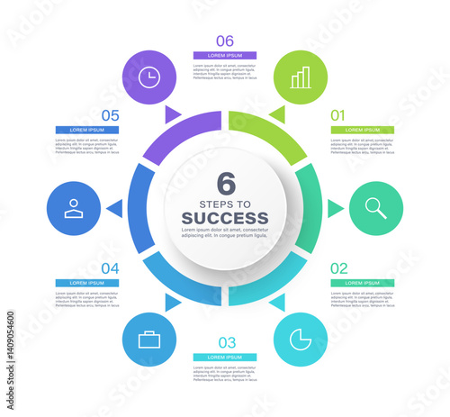Six parts circle diagram vector template info graphic for reports and presentations