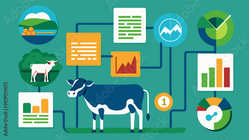 Comprehensive reports and visualizations of livestock welfare data to aid in decisionmaking and identify areas for improvement.. Vector illustration