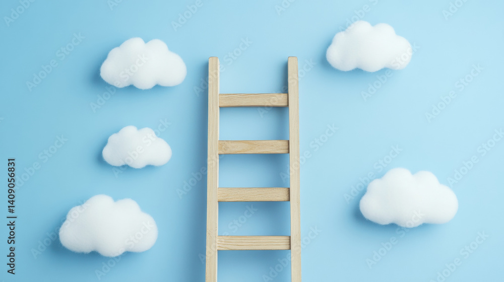 Ladder reaching for soft clouds on a blue wall, representing dreams and aspirations in a creative space Generative AI Ladder reaching for soft clouds on a blue wall, representing dreams and aspirations in a creative space Generative AI
