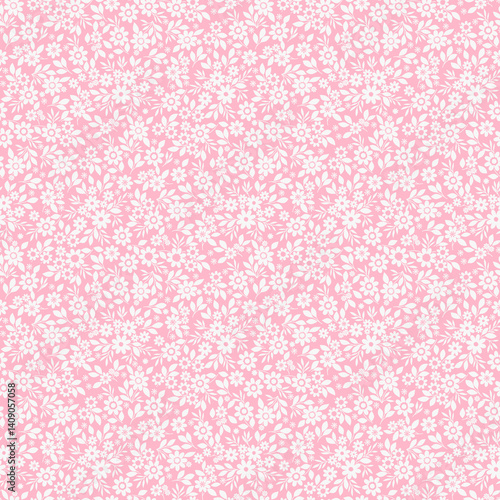 floral background. Floral pattern with small flowers on a pink tone background. Seamless flower pattern for design and fashion prints. Floral ditsy style. Flower stock vector print.