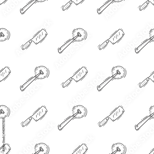 kitchen utensil pattern. kitchenware seamless pattern. doodle kitchen background