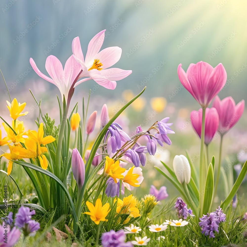 Fototapeta premium Seamless background with soft rose petals scattered across glossy white marble floor, with delicate shadows and highlights.