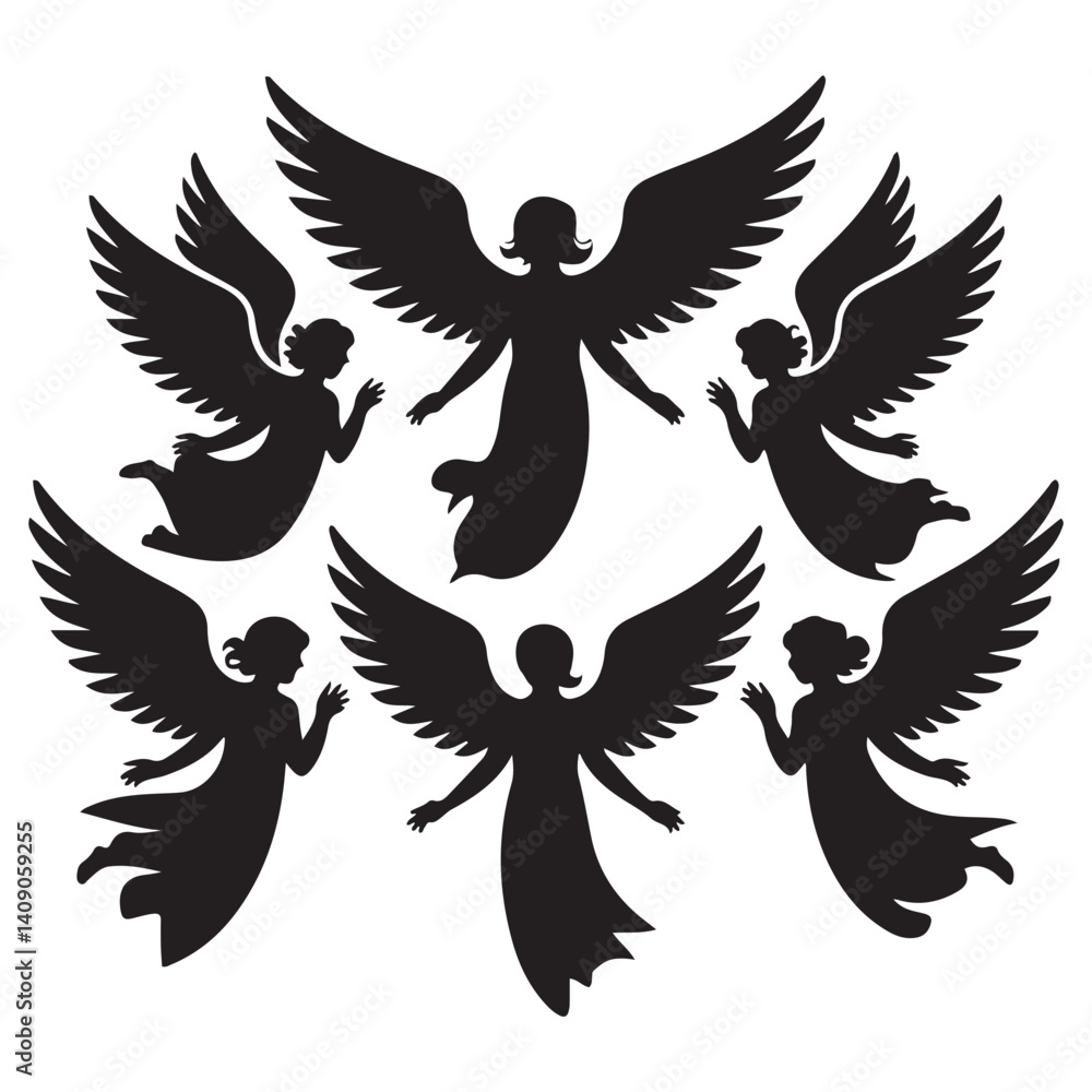 Fototapeta premium angel Vector Black silhouettes. with white background