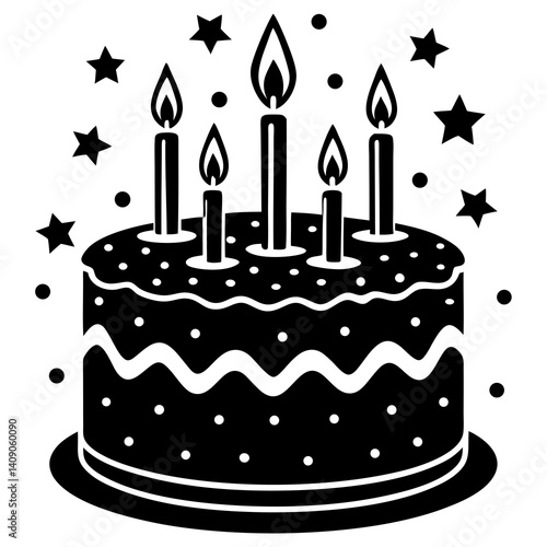 A silhouette of a birthday cake with candles lit, casting a warm glow