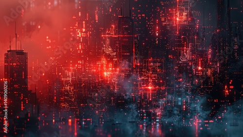 Picture of human commit crime in digital system to destroy and hack computer protection user in colorful light of cyberspace style theme. Coding for dangerous hacking technology from criminal. AIG53.