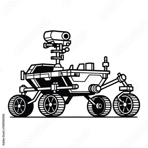 Mars Rover Line Art, Silhouette, Vector, Icon, Logo, White Background.