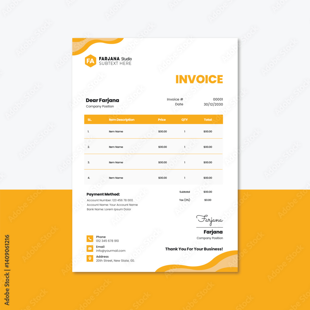Unique business and invoice template Unique business and invoice template