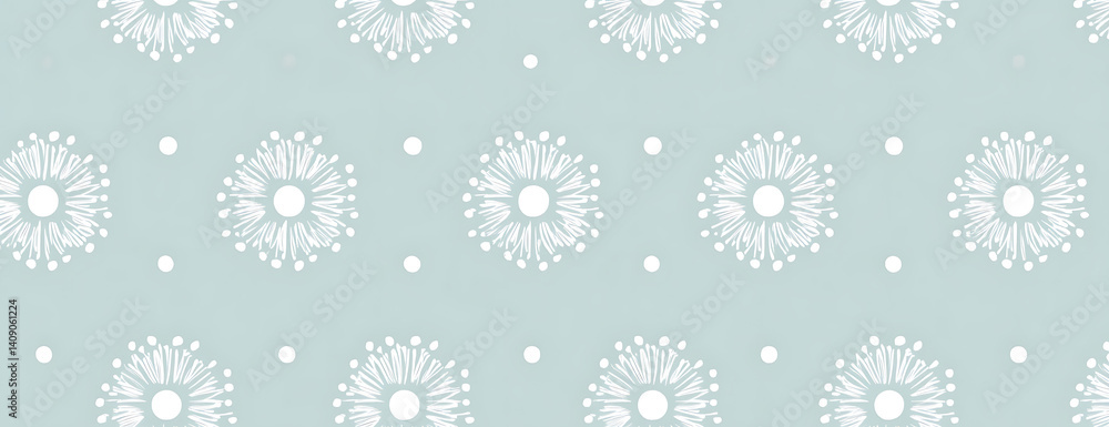 Seamless pattern with white snowflakes on a light blue background, vector illustration, flat design, wide banner for Christmas and New Year celebrations.