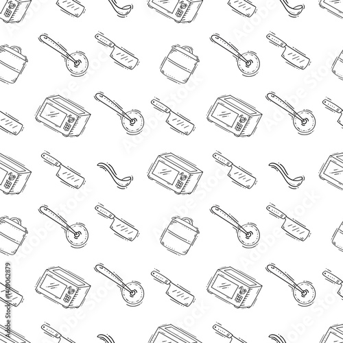 kitchen utensil pattern. kitchenware seamless pattern. doodle kitchen background