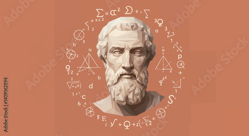 Vector Illustration of Pythagoras, Ancient Greek Philosopher and Mathematician