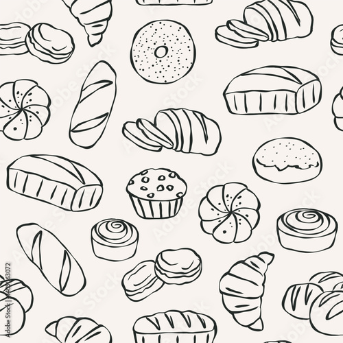 Hand drawn doodle pastry background
