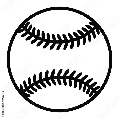 Baseball Line Art, Silhouette, Vector, Icon, Logo, White Background.