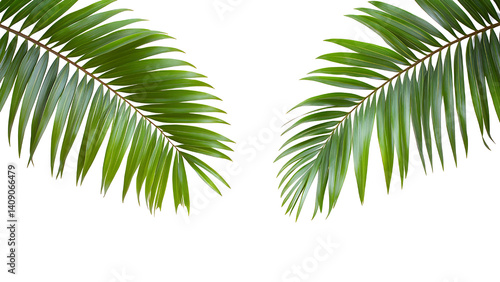 Green palm leaves isolated on transparent background.