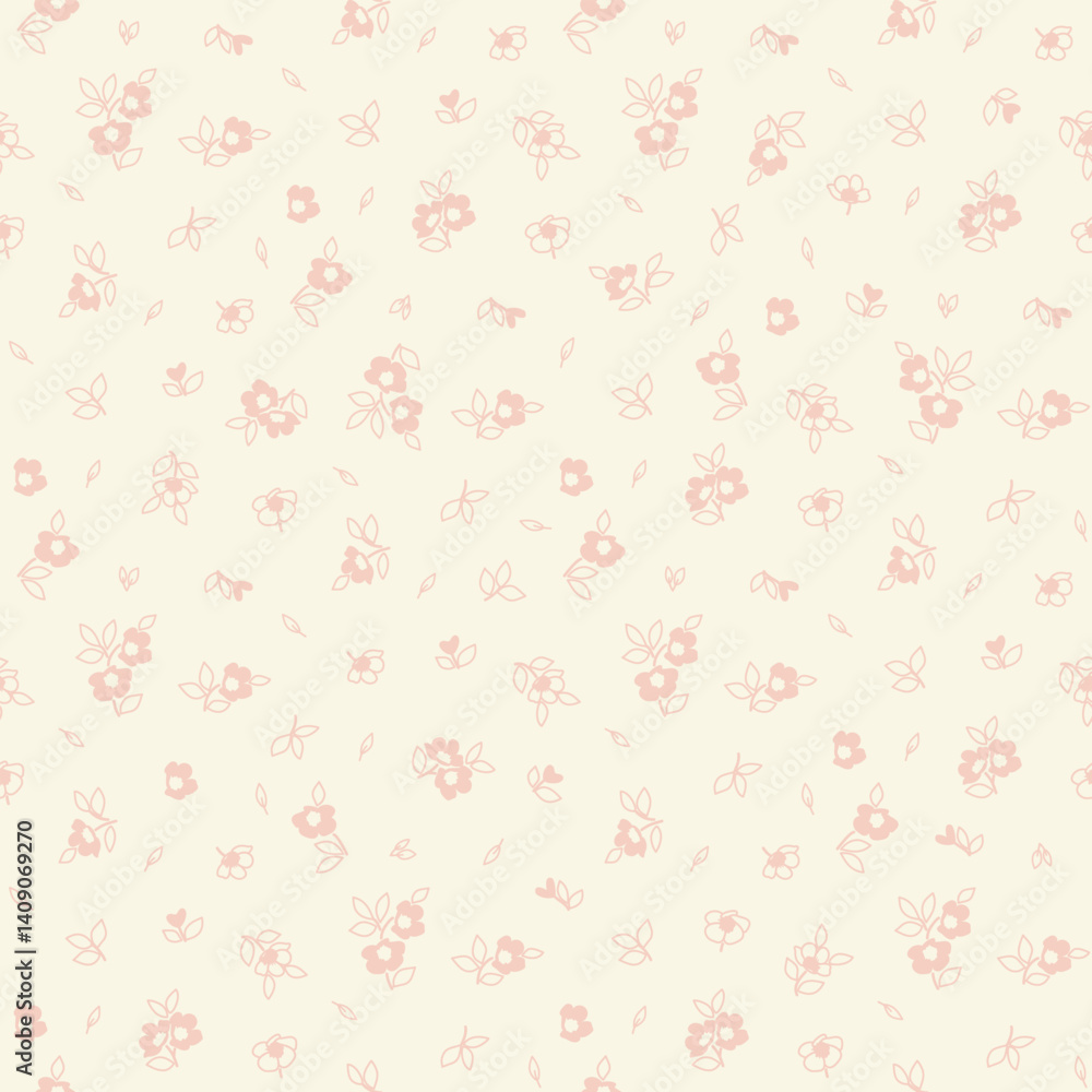 Flower print, seamless floral pattern, cute ditsy tile print, gentle flowers pattern. Botanical surface design, small hand drawn flowers, green leaves, bouquets on light background, floral Vector Flower print, seamless floral pattern, cute ditsy tile print, gentle flowers pattern. Botanical surface design, small hand drawn flowers, green leaves, bouquets on light background, floral Vector