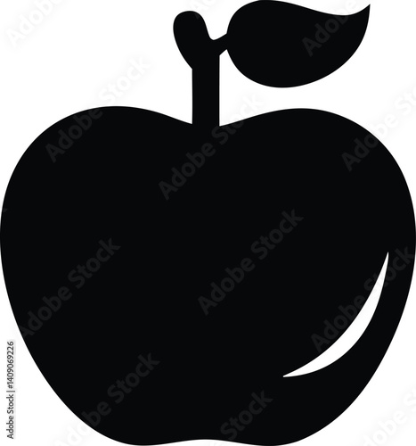 Simplicity of Apple Icon: An elegantly simple black silhouette of an apple, showcasing its iconic form and natural details. perfect for use in various design applications.