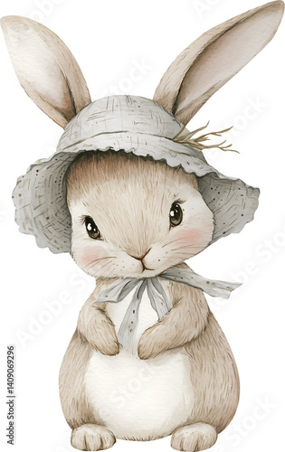 rabbit watercolor vintage on transparent background. symbol happy easter png illustration AI-generated 