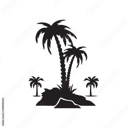palm trees silhouettes, tropical coconut palm trees.