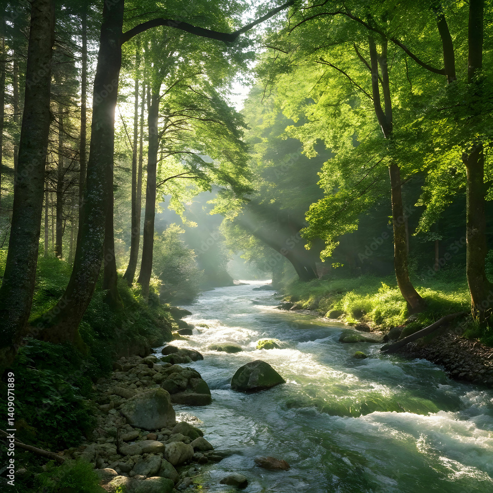 Fototapeta premium nature scene with stream flowing through the forest