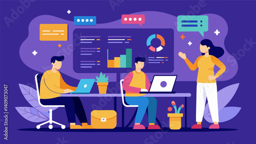 A team of developers writing code to optimize the streaming experience based on datadriven insights.. Vector illustration
