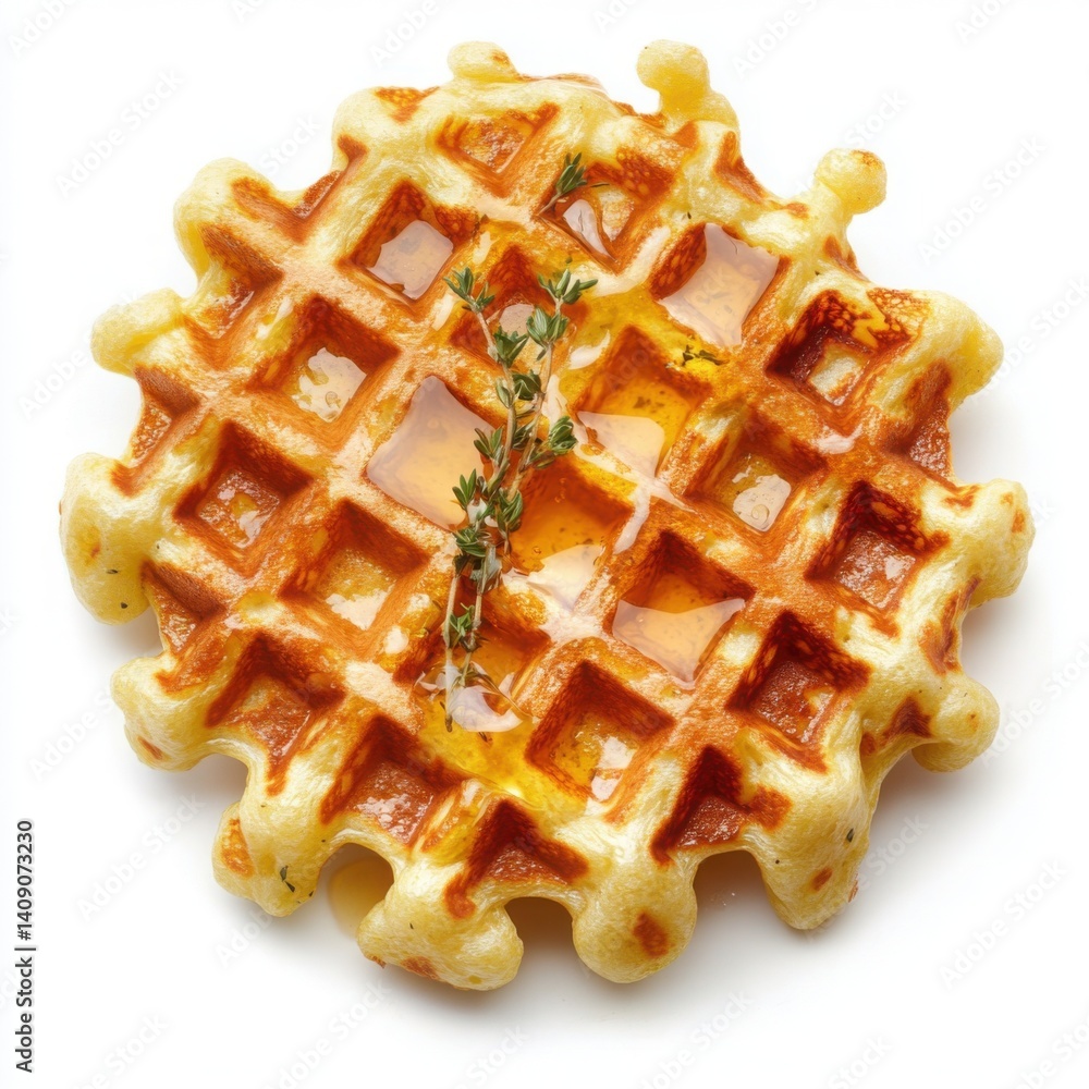A unique savory cheese waffle with a crispy parmesan crust A unique savory cheese waffle with a crispy parmesan crust
