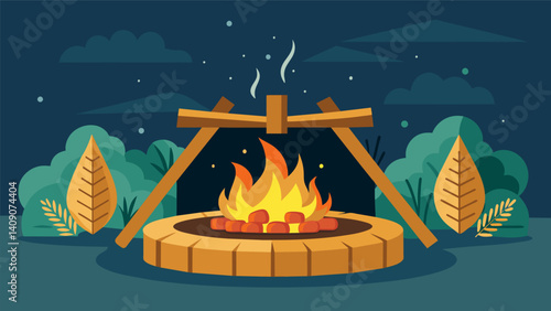 Firewood crackles and spits in an outdoor oven where the Sopa Paraguaya is traditionally cooked.. Vector illustration