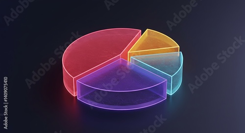 Colorful pie chart with transparent segments on a dark background representing data analysis