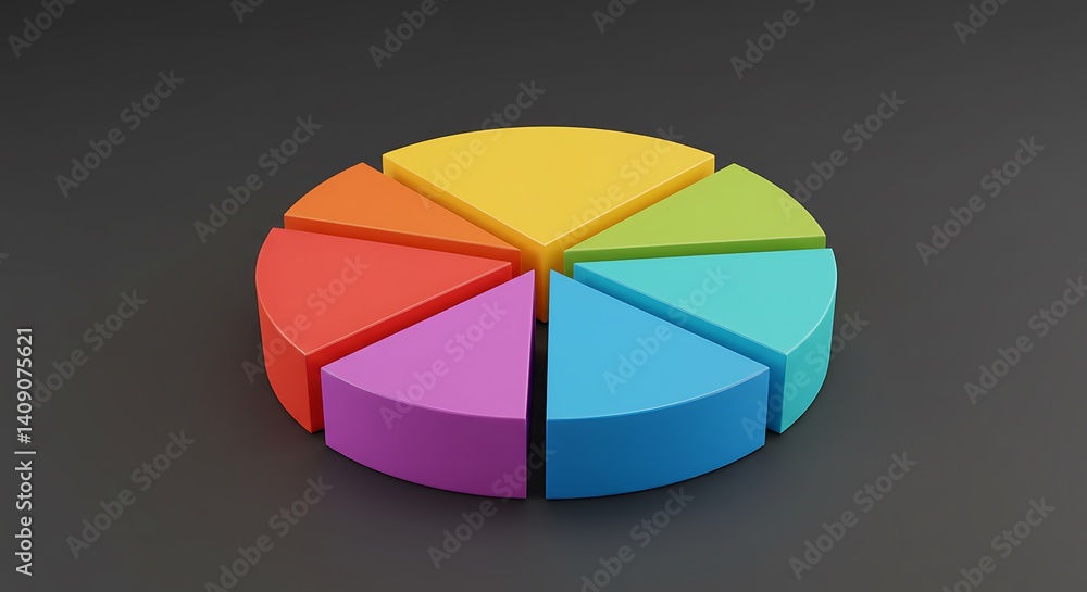 Obraz premium A colorful pie chart with seven segments on a dark gray background showing data visualization