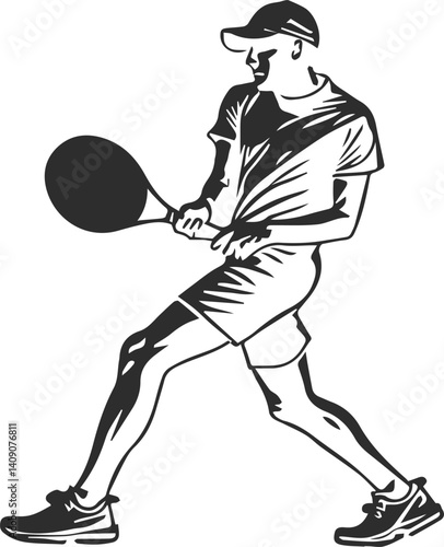 Icon of a tennis player in a baseball cap and with a racket in his hands, vector image of a tennis player.