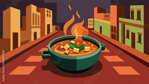 As soon as the rich aroma of simmering posole hits your nose youll be transported to the streets of Mexico where this savory dish is a beloved staple.. Vector illustration