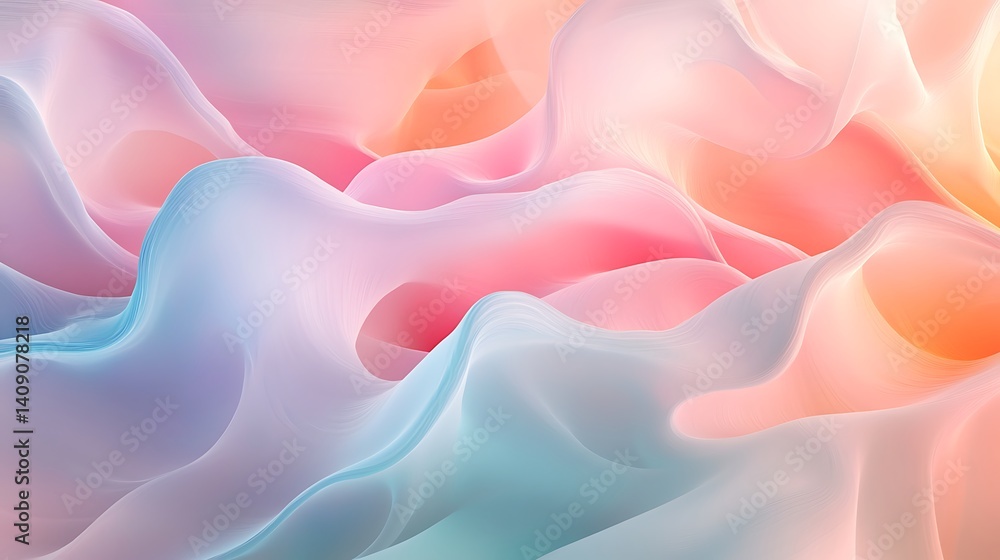 Fototapeta premium Soft, pastel abstract shapes blend in a flowing design.