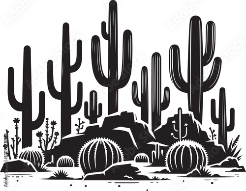  Vintage Desert Cactus Scene Vector