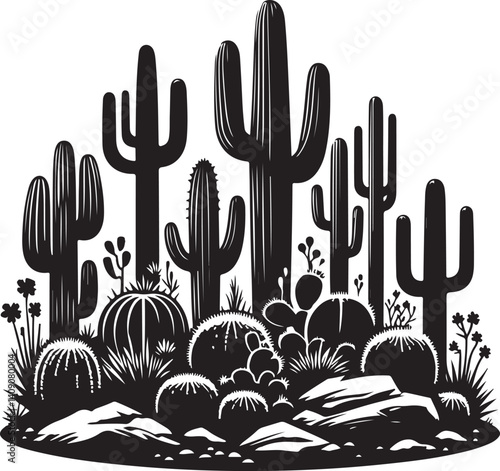  Vintage Desert Cactus Scene Vector