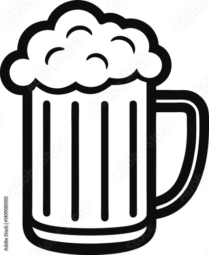 A frothy pint of cold lager beer in a glass mug is a perfect drink for the bar, a vector illustration of a celebratory beverage