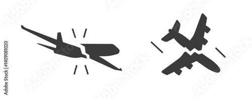 Air plane crash icon vector, airplane accident simple pictogram graphic isolated cut out logo, jet aircraft falling disaster sign symbol silhouette shape image clip art