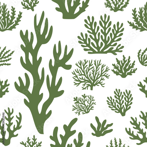 Seamless pattern featuring intricate coral silhouettes in dynamic shapes