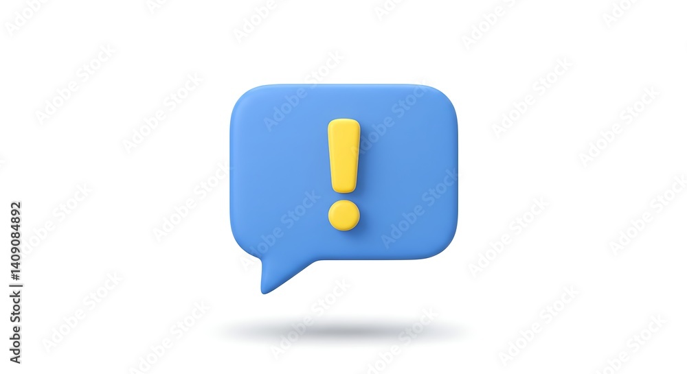 3D blue chat bubble with yellow exclamation mark icon 3D blue chat bubble with yellow exclamation mark icon