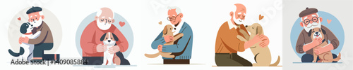 Vector collection of grandparents holding pets