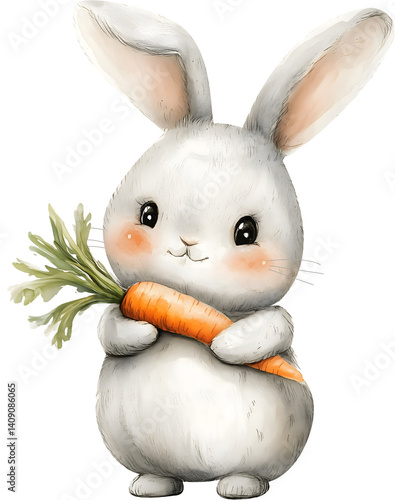 rabbit holding carrot watercolor vintage on transparent background. symbol png illustration AI-generated 
