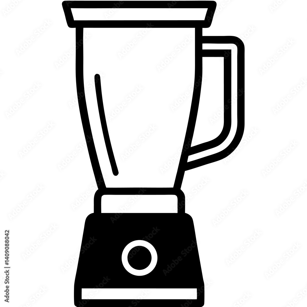 Black electric blender on white background with kitchen appliance elements Black electric blender on white background with kitchen appliance elements