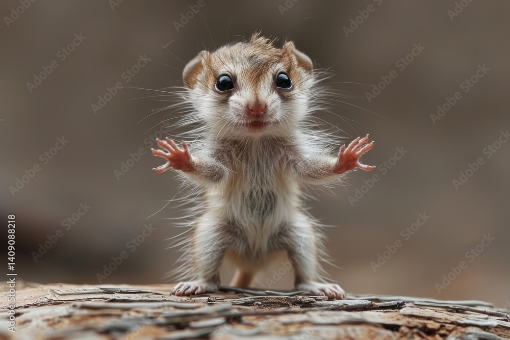 Fototapeta premium Adorable small rodent with distinct features posing on the ground in a natural setting during daylight