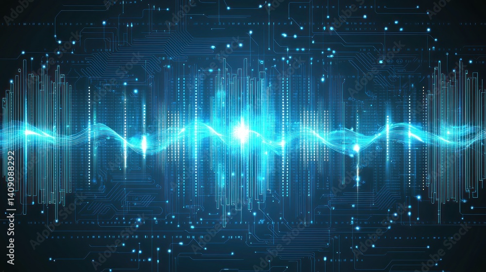 Abstract waveform over circuit board Abstract waveform over circuit board