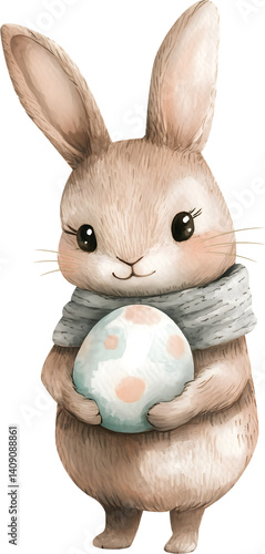 rabbit holding easter eggs watercolor vintage on transparent background. symbol happy easter png illustration AI-generated 