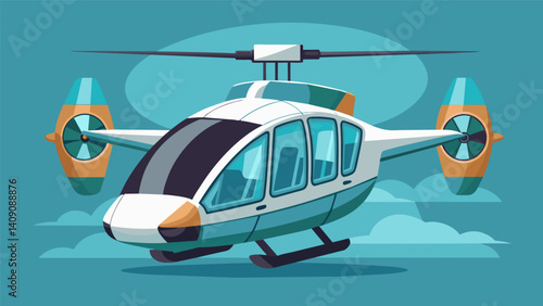 A versatile air taxi with multiple propellers that can rotate and tilt allowing for precision control during vertical takeoff and landing. Its stateoftheart design and technology. Vector illustration