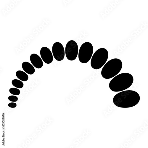Curved line progressively larger black ellipses growth, forward movement progression