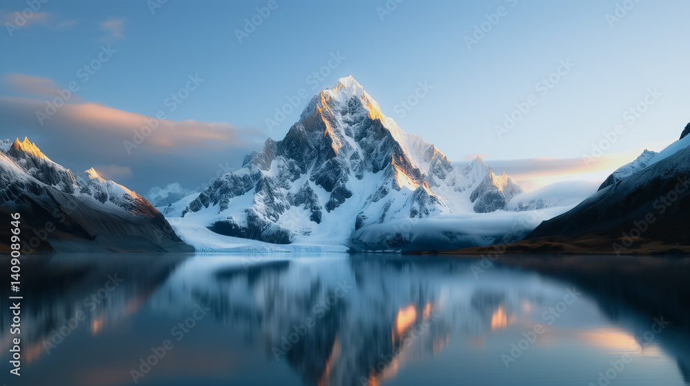 Majestic Mountain Reflection: A serene mountain landscape is painted with reflections in calm water, capturing the grandeur and serenity of the natural world. Majestic Mountain Reflection: A serene mountain landscape is painted with reflections in calm water, capturing the grandeur and serenity of the natural world.