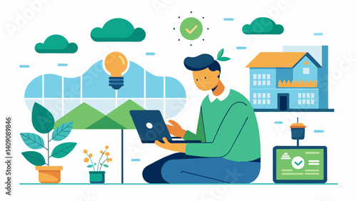 Remote monitoring and control capabilities allow greenhouse operators to manage CO2 levels from anywhere giving them peace of mind and flexibility.. Vector illustration