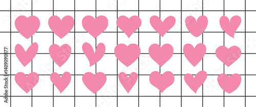 Set of hearts in pink color, heart icons set vector, set of hearts different shapes for design. Heart collection. Vector art. Heart, love, romance hearts. Vector icons. Heart love symbol
